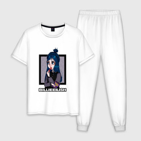 Мужская пижама хлопок с принтом Billie Eilish в городе Новоалтайск, 100% хлопок | брюки и футболка прямого кроя, без карманов, на брюках мягкая резинка на поясе и по низу штанин
 | at | billie | don’t | eilish | electronic | eyes | me | music | ocean | pirate | smile | synthpop | usa | айлиш | билли | музыка | пайрэт | синти поп | сша | электронная | электропоп