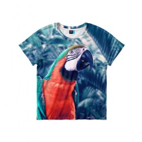 Детская футболка 3D с принтом Попугай в городе Новоалтайск, 100% гипоаллергенный полиэфир | прямой крой, круглый вырез горловины, длина до линии бедер, чуть спущенное плечо, ткань немного тянется | big | арт | крупные арты | крупные принты | сумаcшедшие арты