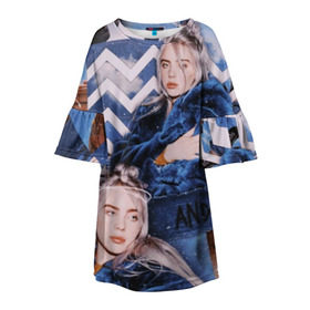 Детское платье 3D с принтом Billie Eilish в городе Новоалтайск, 100% полиэстер | прямой силуэт, чуть расширенный к низу. Круглая горловина, на рукавах — воланы | ailish | billi | billie eilish | bury a friend | copycat | crown | dont smile at me | lovely | music | my boy | party favor | pop | били | билли айлиш | музыка | певица | поп | эйлиш