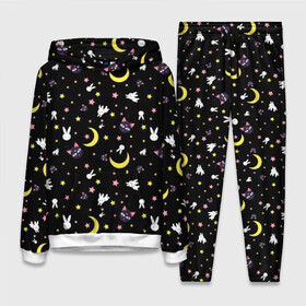 Женский костюм 3D (с толстовкой) с принтом Sailor Moon Pattern в городе Новоалтайск,  |  | аниме | детский | зайчик | зая | звезды | кролик | луна в матроске | матросска | месяц | милота | милый | небо | паттерн | сейлор мун | черный