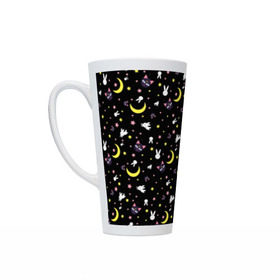 Кружка Латте с принтом Sailor Moon Pattern в городе Новоалтайск, Белая керамика | Объем 480 мл; Высота 150 мм; Диаметр 90 мм | Тематика изображения на принте: аниме | детский | зайчик | зая | звезды | кролик | луна в матроске | матросска | месяц | милота | милый | небо | паттерн | сейлор мун | черный