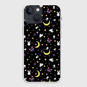 Чехол для iPhone 13 mini с принтом Sailor Moon Pattern в городе Новоалтайск,  |  | Тематика изображения на принте: аниме | детский | зайчик | зая | звезды | кролик | луна в матроске | матросска | месяц | милота | милый | небо | паттерн | сейлор мун | черный