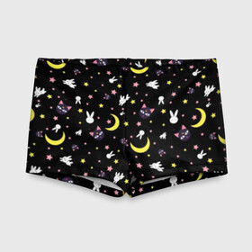 Детские купальные плавки 3D с принтом Sailor Moon Pattern в городе Новоалтайск, Полиэстер 85%, Спандекс 15% | Слитный крой, подклад по переду изделия, узкие бретели | аниме | детский | зайчик | зая | звезды | кролик | луна в матроске | матросска | месяц | милота | милый | небо | паттерн | сейлор мун | черный