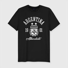Мужская футболка хлопок Slim с принтом Сборная Аргентины в городе Новоалтайск, 92% хлопок, 8% лайкра | приталенный силуэт, круглый вырез ворота, длина до линии бедра, короткий рукав | argentina | аргентина | аргентинская сборная | сборная | сборная аргентины | сборная аргентины по футболу | сборные | форма | футбол | футбольные сборные | чемпионат | чемпионат мира