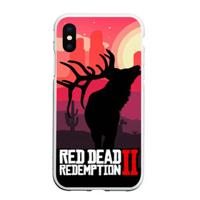 Чехол для iPhone XS Max матовый с принтом RDR II в городе Новоалтайск, Силикон | Область печати: задняя сторона чехла, без боковых панелей | Тематика изображения на принте: gta | rdr 2 | red dead redemption 2 | west | дикий запад | добыча | закат солнца | игра | кактусы | каньон | квест | легендарный олень в rdr 2 | новинки игр | рога оленя