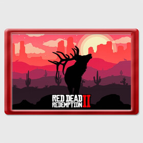 Магнит 45*70 с принтом RDR II в городе Новоалтайск, Пластик | Размер: 78*52 мм; Размер печати: 70*45 | Тематика изображения на принте: gta | rdr 2 | red dead redemption 2 | west | дикий запад | добыча | закат солнца | игра | кактусы | каньон | квест | легендарный олень в rdr 2 | новинки игр | рога оленя