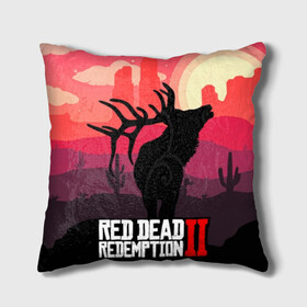 Подушка 3D с принтом RDR II в городе Новоалтайск, наволочка – 100% полиэстер, наполнитель – холлофайбер (легкий наполнитель, не вызывает аллергию). | состоит из подушки и наволочки. Наволочка на молнии, легко снимается для стирки | gta | rdr 2 | red dead redemption 2 | west | дикий запад | добыча | закат солнца | игра | кактусы | каньон | квест | легендарный олень в rdr 2 | новинки игр | рога оленя