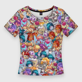 Женская футболка 3D Slim с принтом My Little Pony Ahegao патттерн в городе Новоалтайск,  |  | Тематика изображения на принте: anime | mlp | аниме | ахегао | единорог | лошадь | мультфильм | паттерн | пони | правило 34 | стикербомбинг