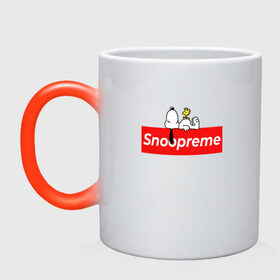 Кружка хамелеон с принтом Snoopreme в городе Новоалтайск, керамика | меняет цвет при нагревании, емкость 330 мл | snoopy | supreme | бигль | комиксы | мода | мульт | надпись | пес | птенец | птица | снупи | собака | суприм | тренд | щенок