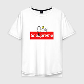 Мужская футболка хлопок Oversize с принтом Snoopreme в городе Новоалтайск, 100% хлопок | свободный крой, круглый ворот, “спинка” длиннее передней части | Тематика изображения на принте: snoopy | supreme | бигль | комиксы | мода | мульт | надпись | пес | птенец | птица | снупи | собака | суприм | тренд | щенок