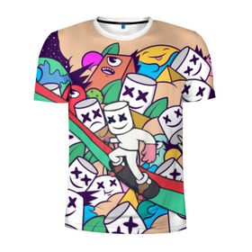 Мужская футболка 3D спортивная с принтом Marshmello World в городе Новоалтайск, 100% полиэстер с улучшенными характеристиками | приталенный силуэт, круглая горловина, широкие плечи, сужается к линии бедра | christopher | comstock | dj | dotcom | friends | marshmallow | marshmello | usa | диджей | друзья | комсток | крис | маршмэллоу | продюсер | сша