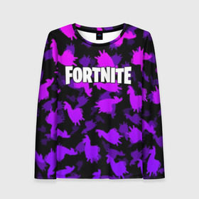Женский лонгслив 3D с принтом Fortnite (Лама) в городе Новоалтайск, 100% полиэстер | длинные рукава, круглый вырез горловины, полуприлегающий силуэт | fortnite | game | ninja | online. twitch | битва | игра | камуфляж | король | ниндзя | онлайн | твич | форнайт | фортнайт