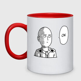 Кружка двухцветная с принтом One-Punch Man в городе Новоалтайск, керамика | объем — 330 мл, диаметр — 80 мм. Цветная ручка и кайма сверху, в некоторых цветах — вся внутренняя часть | one | one punch man | бесправный ездок | бласт | бэнг | ванпанчмен | генос | демон киборг | лысый плащ | ниндзя | сайтама | сверхзвуковой соник | серебряный клык | тацумаки | человек один удар