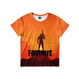 Детская футболка 3D с принтом Fortnite Sunset в городе Новоалтайск, 100% гипоаллергенный полиэфир | прямой крой, круглый вырез горловины, длина до линии бедер, чуть спущенное плечо, ткань немного тянется | 1 | battle | cs go | fortnite | game | gamer | howl | llama | new | битва | воин | вой | война | дракон | закат | игра | королевская | лама | лого | надпись | новинка | оружие | предводитель | роял | симулятор | строительство | фо