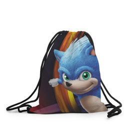 Рюкзак-мешок 3D с принтом Sonic  в городе Новоалтайск, 100% полиэстер | плотность ткани — 200 г/м2, размер — 35 х 45 см; лямки — толстые шнурки, застежка на шнуровке, без карманов и подкладки | Тематика изображения на принте: blue | hedgehog | movie | sonic | ёжик | синий | соник | фильм