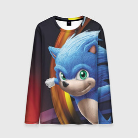 Мужской лонгслив 3D с принтом Sonic  в городе Новоалтайск, 100% полиэстер | длинные рукава, круглый вырез горловины, полуприлегающий силуэт | blue | hedgehog | movie | sonic | ёжик | синий | соник | фильм