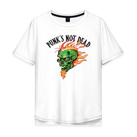 Мужская футболка хлопок Oversize с принтом Punks not dead в городе Новоалтайск, 100% хлопок | свободный крой, круглый ворот, “спинка” длиннее передней части | beard | cool | creative | death | design | eyes | fire | flame | green | hype | music | punk | skull | vanguard | авангард | борода | глаза | дизайн | зеленый | креатив | круто | музыка | огонь | панк | пламя | хайп | череп