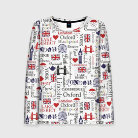 Женский лонгслив 3D с принтом Лондон в городе Новоалтайск, 100% полиэстер | длинные рукава, круглый вырез горловины, полуприлегающий силуэт | cambridge | england | fashion | london | style | tea | uk | umbr | англия | башня | белый | великобритания | город | графика | дизайн | дождь | зонт | картинка | кембридж | колесо | красный | лондон | мода | мост | надпись