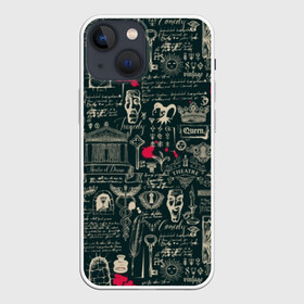 Чехол для iPhone 13 mini с принтом Театр драмы в городе Новоалтайск,  |  | Тематика изображения на принте: background | black | blood | design | drama | fashion | king | red | scene | skull | style | text | брызги | графика | дизайн | драма | иллюстрация | капли | картинка | кляксы | короли | красные | кровь | маски | мода | надпись | пятна | рисунок