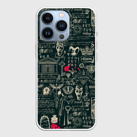 Чехол для iPhone 13 Pro с принтом Театр драмы в городе Новоалтайск,  |  | Тематика изображения на принте: background | black | blood | design | drama | fashion | king | red | scene | skull | style | text | брызги | графика | дизайн | драма | иллюстрация | капли | картинка | кляксы | короли | красные | кровь | маски | мода | надпись | пятна | рисунок