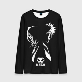 Мужской лонгслив 3D с принтом BLEACH minimal в городе Новоалтайск, 100% полиэстер | длинные рукава, круглый вырез горловины, полуприлегающий силуэт | anime | bleach | аниме | блич | ичиго | манга | маска | пустые | синигами | фэнтези