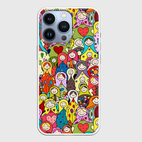 Чехол для iPhone 13 Pro с принтом Весёлые матрешки в городе Новоалтайск,  |  | cute | flowers | funny | girls | great | heart | look | matryoshka | national | power | russia | russians | smile | symbol | ussr | wooden | великая | взгляд | девушки | держа | игрушки | любовь | милый | национальный | платок | родина | россия | русские 