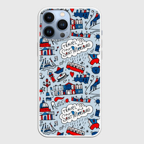 Чехол для iPhone 13 Pro Max с принтом Travel to Saint Petersburg в городе Новоалтайск,  |  | Тематика изображения на принте: bear | bus | flowers | girl | great | heart | river | russia | russian | ship | state | umbrella | аврора | автобус | башня | великая | город | девушка | дождь | зонтик | медведь | надпись | облака | орнамент | памятник | путешествие | река