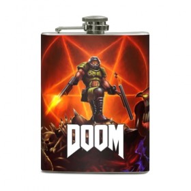Фляга с принтом DOOM 4 в городе Новоалтайск, металлический корпус | емкость 0,22 л, размер 125 х 94 мм. Виниловая наклейка запечатывается полностью | Тематика изображения на принте: 