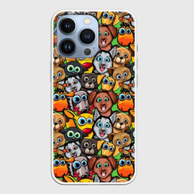 Чехол для iPhone 13 Pro с принтом Веселые собачки в городе Новоалтайск,  |  | Тематика изображения на принте: бульдог | голубые глаза | доберман | животные | жирафы | котики | милые | олени | разноцветные | собаки | хаски | яркие