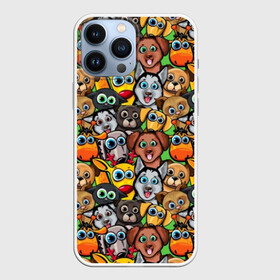 Чехол для iPhone 13 Pro Max с принтом Веселые собачки в городе Новоалтайск,  |  | Тематика изображения на принте: бульдог | голубые глаза | доберман | животные | жирафы | котики | милые | олени | разноцветные | собаки | хаски | яркие