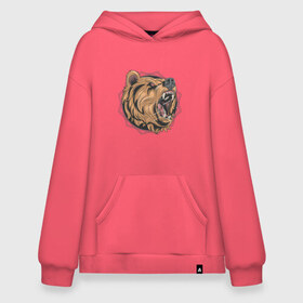 Худи SuperOversize хлопок с принтом Angry bear в городе Новоалтайск, 70% хлопок, 30% полиэстер, мягкий начес внутри | карман-кенгуру, эластичная резинка на манжетах и по нижней кромке, двухслойный капюшон
 | bear | злой медведь | медведь | природа
