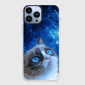 Чехол для iPhone 13 Pro Max с принтом Сердитый кот в космосе в городе Новоалтайск,  |  | Тематика изображения на принте: grumpy cat | космос | кот | кот в космосе | кот мем | кошка | кошка мем | мем кот | сердитый кот | синий кот