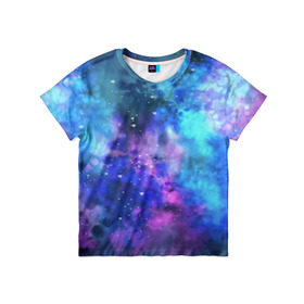 Детская футболка 3D с принтом Космос в городе Новоалтайск, 100% гипоаллергенный полиэфир | прямой крой, круглый вырез горловины, длина до линии бедер, чуть спущенное плечо, ткань немного тянется | Тематика изображения на принте: космос | молодежная | подарок | синяя | футболка