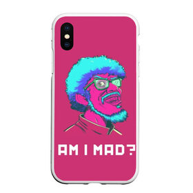 Чехол для iPhone XS Max матовый с принтом Am I MAD? в городе Новоалтайск, Силикон | Область печати: задняя сторона чехла, без боковых панелей | game | games | hotline miami | mad | neon | rerto | retrowave | vhs | америка | безумие | игра | игры | неон | ретро | ретровейв | старое | хотлайн майами
