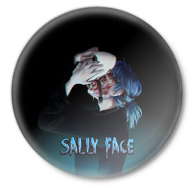 Значок с принтом Sally Face в городе Новоалтайск,  металл | круглая форма, металлическая застежка в виде булавки | sally face | игра | компьютерная игра | лицо | маска | протез | салли фейс | школа | шрамы