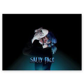 Поздравительная открытка с принтом Sally Face в городе Новоалтайск, 100% бумага | плотность бумаги 280 г/м2, матовая, на обратной стороне линовка и место для марки
 | sally face | игра | компьютерная игра | лицо | маска | протез | салли фейс | школа | шрамы