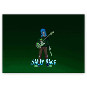 Поздравительная открытка с принтом Sally Face в городе Новоалтайск, 100% бумага | плотность бумаги 280 г/м2, матовая, на обратной стороне линовка и место для марки
 | sally face | игра | компьютерная игра | лицо | маска | протез | салли фейс | школа | шрамы