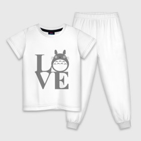 Детская пижама хлопок с принтом Love Totoro в городе Новоалтайск, 100% хлопок |  брюки и футболка прямого кроя, без карманов, на брюках мягкая резинка на поясе и по низу штанин
 | Тематика изображения на принте: forest | friend | ghibli | japan | keeper | miyazaki | nature | neigbor | neighbour | totoro | анимация | аниме | гибли | дерево | друг | животные | лес | люблю | любовь | милый | мир | миядзаки | мульт | мультфильм | приключения | природа