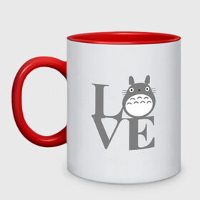 Кружка двухцветная с принтом Love Totoro в городе Новоалтайск, керамика | объем — 330 мл, диаметр — 80 мм. Цветная ручка и кайма сверху, в некоторых цветах — вся внутренняя часть | Тематика изображения на принте: forest | friend | ghibli | japan | keeper | miyazaki | nature | neigbor | neighbour | totoro | анимация | аниме | гибли | дерево | друг | животные | лес | люблю | любовь | милый | мир | миядзаки | мульт | мультфильм | приключения | природа