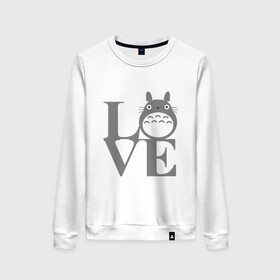Женский свитшот хлопок с принтом Love Totoro в городе Новоалтайск, 100% хлопок | прямой крой, круглый вырез, на манжетах и по низу широкая трикотажная резинка  | forest | friend | ghibli | japan | keeper | miyazaki | nature | neigbor | neighbour | totoro | анимация | аниме | гибли | дерево | друг | животные | лес | люблю | любовь | милый | мир | миядзаки | мульт | мультфильм | приключения | природа