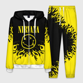 Мужской костюм 3D с принтом NIRVANA в городе Новоалтайск, 100% полиэстер | Манжеты и пояс оформлены тканевой резинкой, двухслойный капюшон со шнурком для регулировки, карманы спереди | like nirvana | nirvana | nirvana smells | nirvana spirit | nirvana teen | teen spirit | курт кобейн | нирвана | нирвана like. | нирвана smells