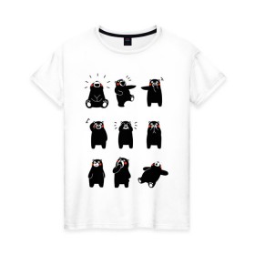 Женская футболка хлопок с принтом Kumamon в городе Новоалтайск, 100% хлопок | прямой крой, круглый вырез горловины, длина до линии бедер, слегка спущенное плечо | fire | for | glory | hell | japan | of course | ofc | satan | the | иероглифы | кумамон | медведь | огонь | пожар | япония