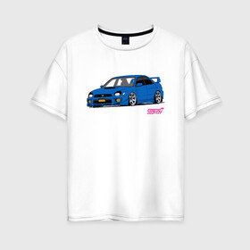 Женская футболка хлопок Oversize с принтом Subaru Impreza WRX STI (GD) в городе Новоалтайск, 100% хлопок | свободный крой, круглый ворот, спущенный рукав, длина до линии бедер
 | impreza wrx sti | subaru | subaru impreza | subaru impreza wrx sti | wrx sti