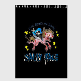 Скетчбук с принтом Sally Face в городе Новоалтайск, 100% бумага
 | 48 листов, плотность листов — 100 г/м2, плотность картонной обложки — 250 г/м2. Листы скреплены сверху удобной пружинной спиралью | sally face | игра | компьютерная игра | лицо | маска | протез | салли фейс | школа | шрамы