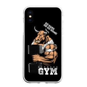 Чехол для iPhone XS Max матовый с принтом Go heavy or go home в городе Новоалтайск, Силикон | Область печати: задняя сторона чехла, без боковых панелей | angry | animal | bull | cool | fitness | heavy | home | logo | sport | team | wild | атлет | большая | бык | вес | гимнастика | девиз | дикий | домой | животное | знак | зубы | иди | кольцо | крутой | культурист | лозунг | надпись