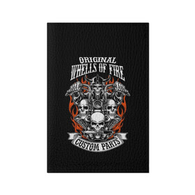 Обложка для паспорта матовая кожа с принтом Whells of fire в городе Новоалтайск, натуральная матовая кожа | размер 19,3 х 13,7 см; прозрачные пластиковые крепления | biker | death | emblem | fire | flame | hel | knife | logo | motorcycle | retro | sign | skeleton | skull | slogan | vintage | байкер | винтаж | девиз | детали | знак | каска | логотип | лозунг | мотоцикл | мотоциклист | надпись | нестандартные | нож | ог