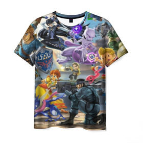 Мужская футболка 3D с принтом Super Smash Bros ultimate в городе Новоалтайск, 100% полиэфир | прямой крой, круглый вырез горловины, длина до линии бедер | Тематика изображения на принте: game | mario | nintendo | nintendo all star | pikachu | pokemon | super smash bros | ultimate | джиглипафф | донки конг | зельда | игры | линк | марио | нинтендо | пикачу | покемоны | эш
