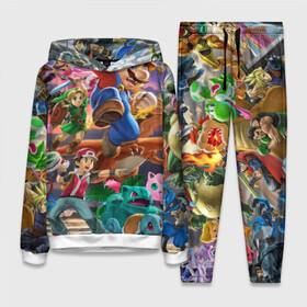 Женский костюм 3D (с толстовкой) с принтом Super Smash Bros ultimate в городе Новоалтайск,  |  | Тематика изображения на принте: game | mario | nintendo | nintendo all star | pikachu | pokemon | super smash bros | ultimate | джиглипафф | донки конг | зельда | игры | линк | марио | нинтендо | пикачу | покемоны | эш