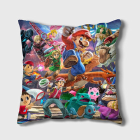 Подушка 3D с принтом Super Smash Bros ultimate  в городе Новоалтайск, наволочка – 100% полиэстер, наполнитель – холлофайбер (легкий наполнитель, не вызывает аллергию). | состоит из подушки и наволочки. Наволочка на молнии, легко снимается для стирки | game | mario | nintendo | nintendo all star | pikachu | pokemon | super smash bros | ultimate | джиглипафф | донки конг | зельда | игры | линк | марио | нинтендо | пикачу | покемоны | эш