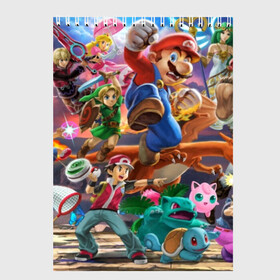 Скетчбук с принтом Super Smash Bros ultimate в городе Новоалтайск, 100% бумага
 | 48 листов, плотность листов — 100 г/м2, плотность картонной обложки — 250 г/м2. Листы скреплены сверху удобной пружинной спиралью | game | mario | nintendo | nintendo all star | pikachu | pokemon | super smash bros | ultimate | джиглипафф | донки конг | зельда | игры | линк | марио | нинтендо | пикачу | покемоны | эш